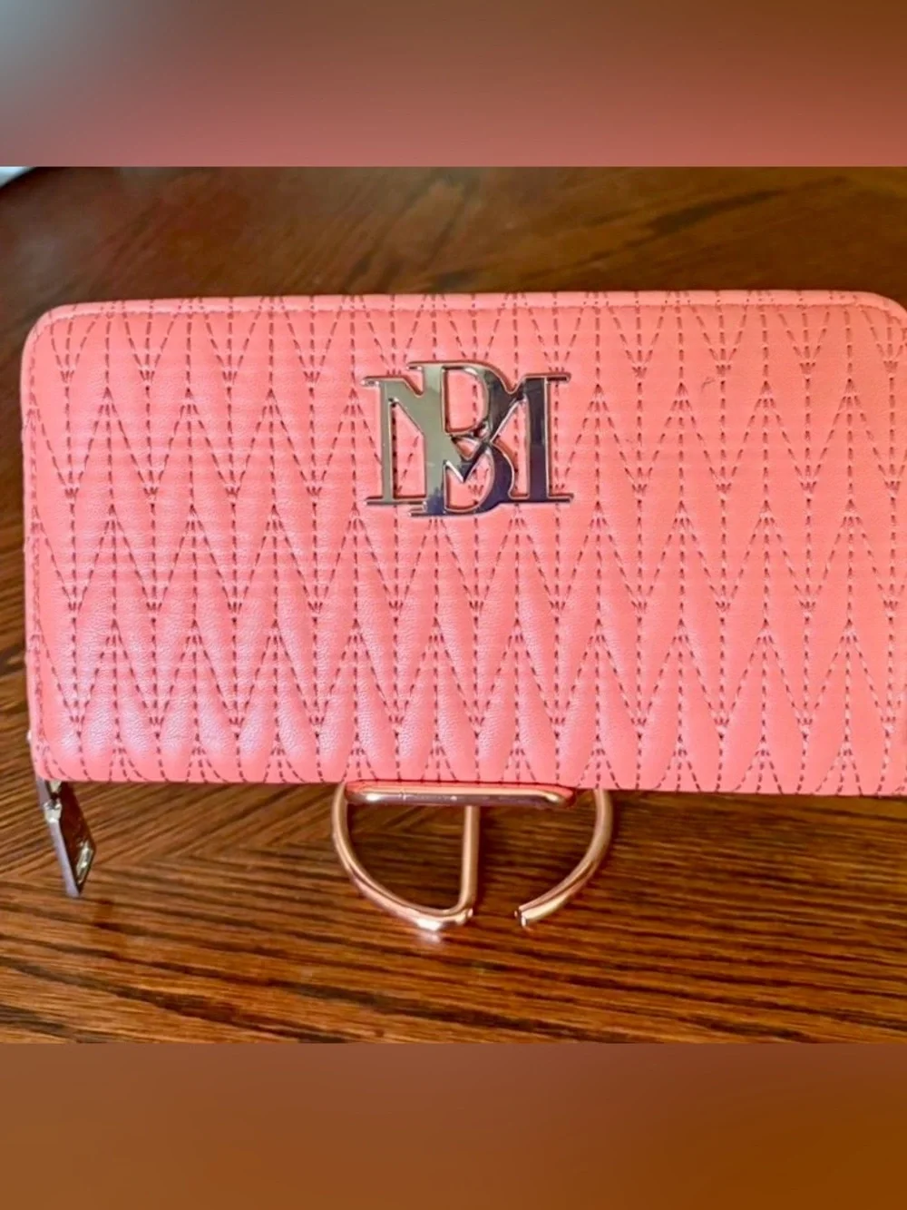 Badgley Mischka Coral Quilted Zip Around Wallet